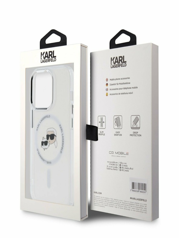 Karl Lagerfeld Karl Lagerfeld IML K&CH Heads metalni okvir MagSafe stražnja maska ​​za iPhone 15 Pro prozirna
