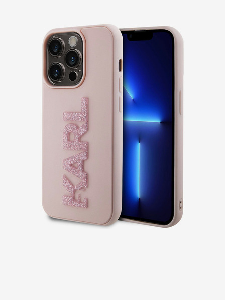 Karl Lagerfeld 3D gumeni svjetlucavi logotip Karl stražnja maska ​​za iPhone 15 Pro Max Pink Karl Lagerfeld