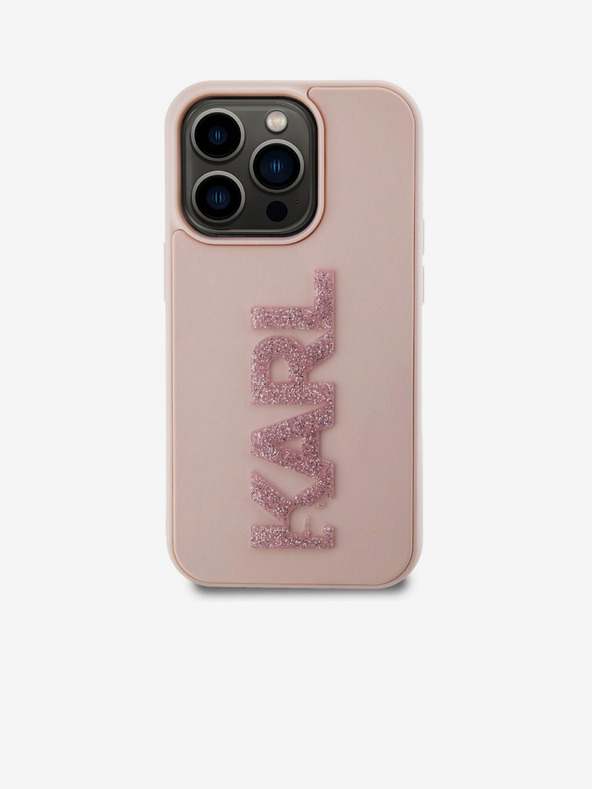 Karl Lagerfeld 3D gumeni svjetlucavi logotip Karl stražnja maska ​​za iPhone 15 Pro Max Pink Karl Lagerfeld