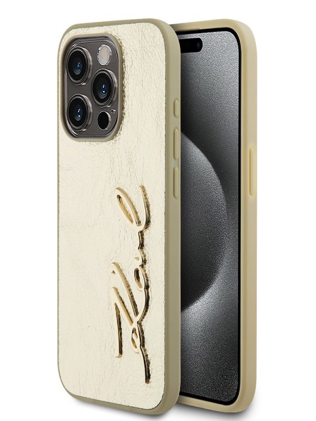 Karl Lagerfeld Naborana stražnja maska ​​s logotipom od PU za iPhone 15 Pro Max zlatna Karl Lagerfeld