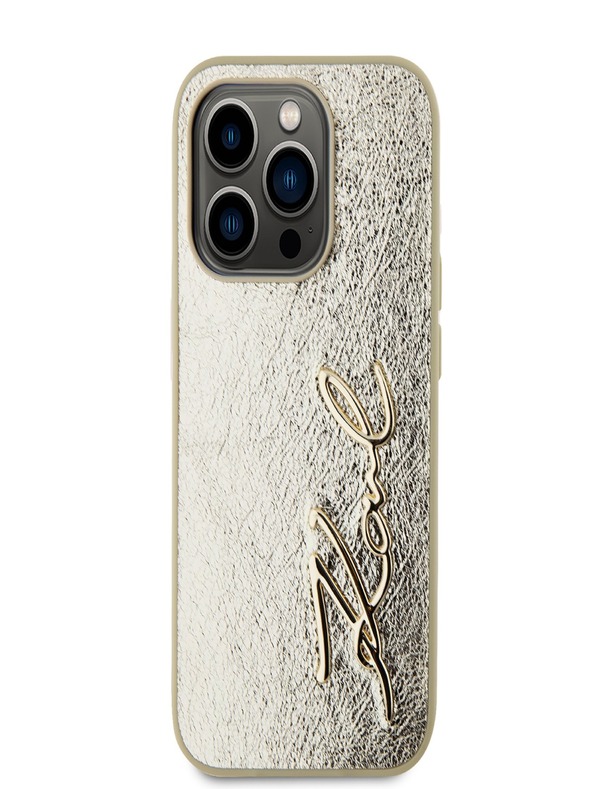 Karl Lagerfeld Naborana stražnja maska ​​s logotipom od PU za iPhone 15 Pro Max zlatna Karl Lagerfeld