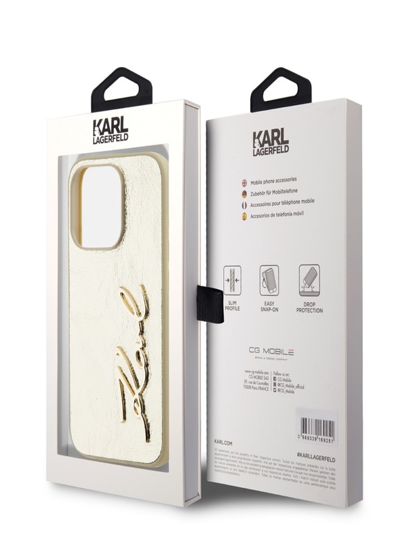 Karl Lagerfeld Naborana stražnja maska ​​s logotipom od PU za iPhone 15 Pro Max zlatna Karl Lagerfeld