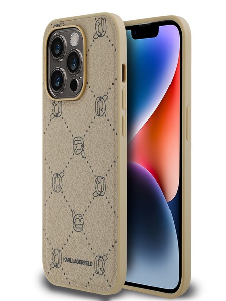 Karl Lagerfeld PU Karl Heads Pattern Magsafe stražnja maska ​​za iPhone 14 Pro Max Beige Karl Lagerfeld