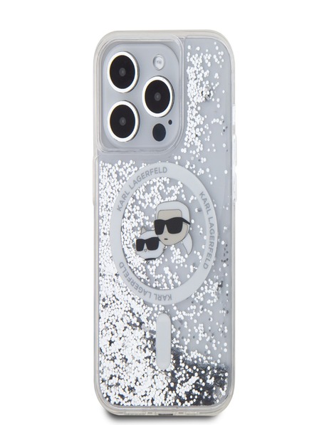 Karl Lagerfeld Karl Lagerfeld Liquid Glitter Karl and Choupette Heads MagSafe stražnja maska ​​za iPhone 15 Pro prozirna