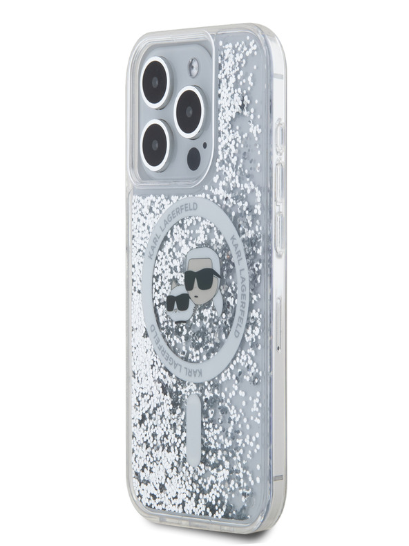 Karl Lagerfeld Karl Lagerfeld Liquid Glitter Karl and Choupette Heads MagSafe stražnja maska ​​za iPhone 15 Pro prozirna