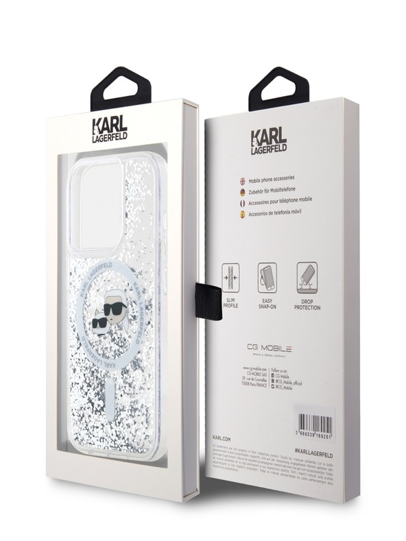 Karl Lagerfeld Karl Lagerfeld Liquid Glitter Karl and Choupette Heads MagSafe stražnja maska ​​za iPhone 15 Pro prozirna