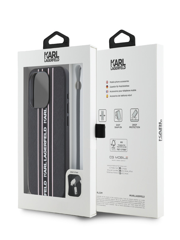 Karl Lagerfeld PU Saffiano Athleisure Stripe and Strap Back Cover za iPhone 15 Pro Max Pink Karl Lagerfeld