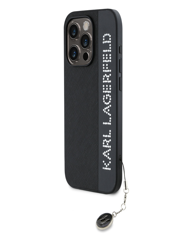 Karl Lagerfeld Karl Lagerfeld PU Saffiano Rhinestone Charm stražnja maska ​​za iPhone 15 Pro Max crna