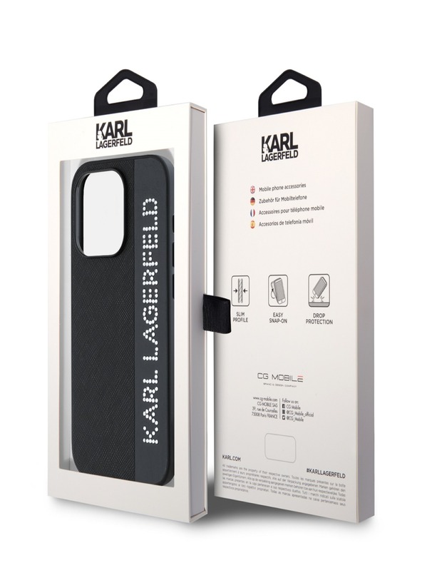 Karl Lagerfeld Karl Lagerfeld PU Saffiano Rhinestone Charm stražnja maska ​​za iPhone 15 Pro Max crna