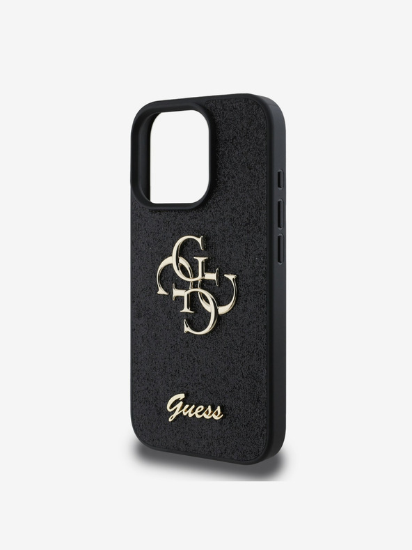 Guess Stražnja maska ​​Guess PU s fiksnim svjetlucavim 4G metalnim logotipom za iPhone 16 Pro Max crna