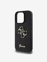 Guess Stražnja maska ​​Guess PU s fiksnim svjetlucavim 4G metalnim logotipom za iPhone 16 Pro Max crna
