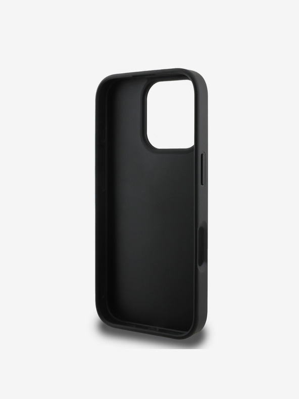 Guess Stražnja maska ​​Guess PU s fiksnim svjetlucavim 4G metalnim logotipom za iPhone 16 Pro Max crna