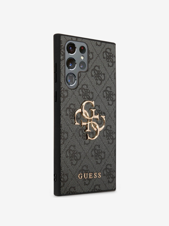 Guess PU 4G Metal Logo Zadní Kryt pro Samsung Galaxy S23 Ultra Grey Etui za telefon