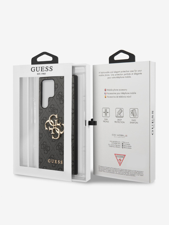 Guess PU 4G Metal Logo Zadní Kryt pro Samsung Galaxy S23 Ultra Grey Etui za telefon