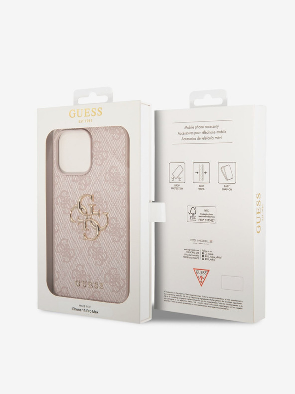 Guess Stražnja maska ​​Guess PU 4G s metalnim logotipom za iPhone 14 Pro Max Pink