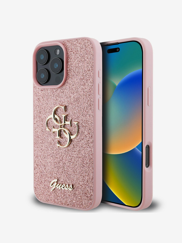 Guess Stražnja maska ​​Guess PU s fiksnim svjetlucavim 4G metalnim logotipom za iPhone 16 Pro, ružičasta