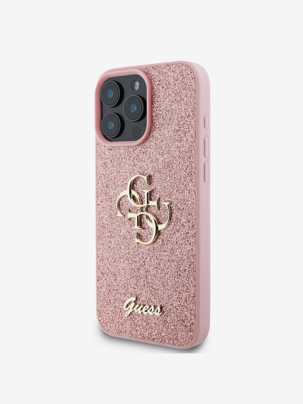 Guess Stražnja maska ​​Guess PU s fiksnim svjetlucavim 4G metalnim logotipom za iPhone 16 Pro, ružičasta