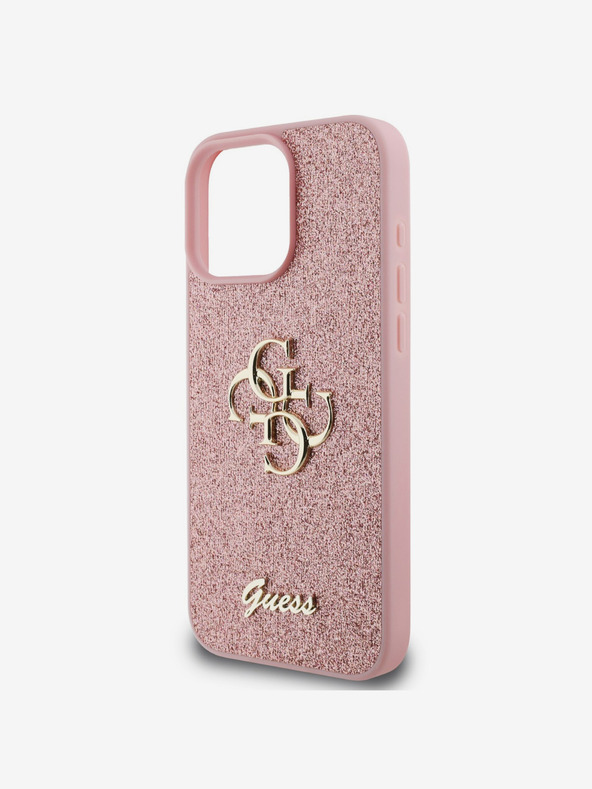 Guess Stražnja maska ​​Guess PU s fiksnim svjetlucavim 4G metalnim logotipom za iPhone 16 Pro, ružičasta