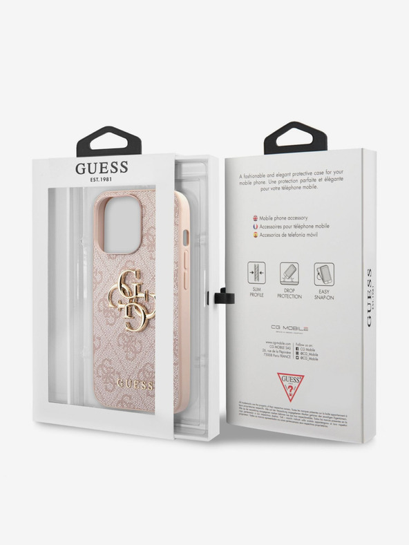 Guess Stražnja maska ​​Guess PU 4G s metalnim logotipom za iPhone 13 Pro Pink