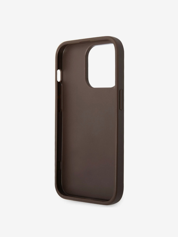 Guess PU 4G Metal Logo Zadní Kryt pro iPhone 15 Pro Max Brown Etui za telefon