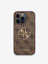 Guess PU 4G Metal Logo Zadní Kryt pro iPhone 14 Pro Brown Etui za telefon