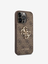 Guess PU 4G Metal Logo Zadní Kryt pro iPhone 14 Pro Brown Etui za telefon