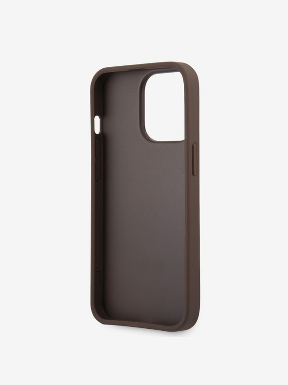 Guess PU 4G Metal Logo Zadní Kryt pro iPhone 14 Pro Brown Etui za telefon