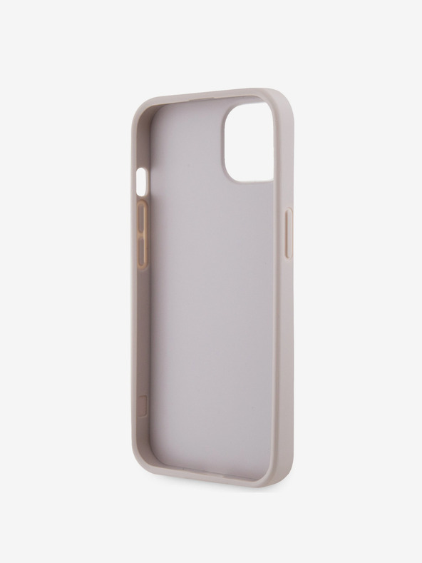 Guess Stražnja maska ​​Guess PU 4G Strass Trokut s metalnim logotipom za iPhone 15, ružičasta