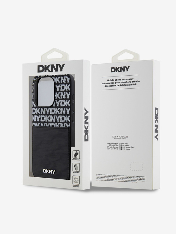 DKNY PU kožna stražnja maska ​​s džepom za karticu s ponavljajućim uzorkom za iPhone 14 Pro crna DKNY