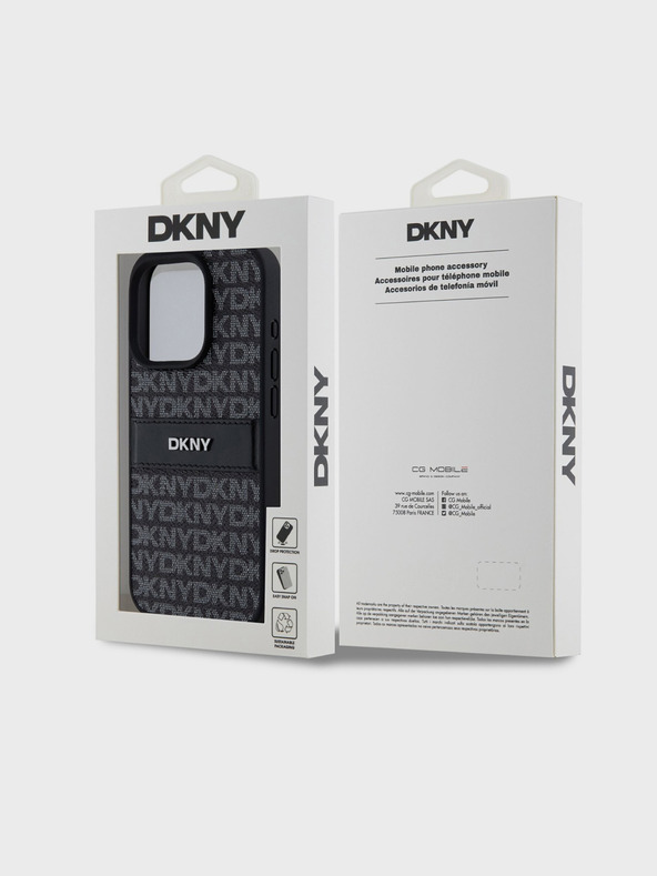 DKNY PU kožna stražnja maska ​​s ponavljajućim uzorkom u tonskim prugama za iPhone 15 Pro crna DKNY
