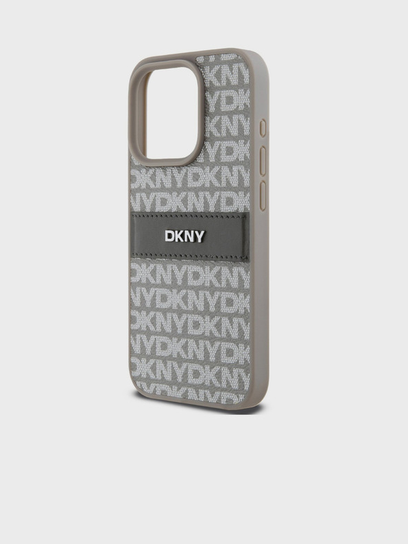 DKNY PU kožna stražnja maska ​​s ponavljajućim uzorkom u tonskim prugama za iPhone 14 Pro Max bež DKNY