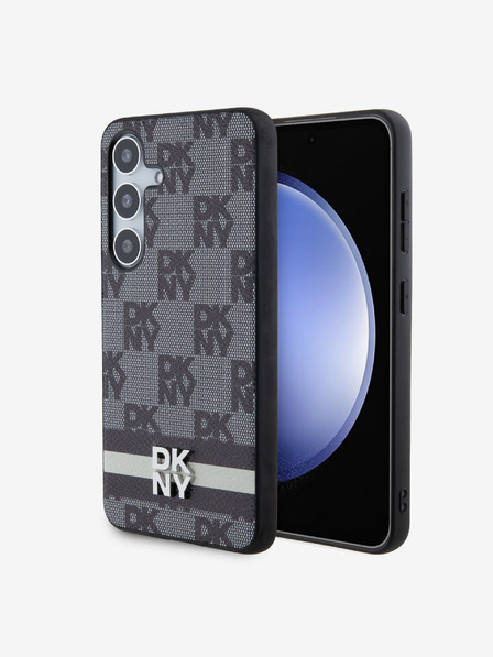 DKNY Stražnja maska ​​s kariranim uzorkom i prugama od PU kože za Samsung Galaxy S24 crna DKNY