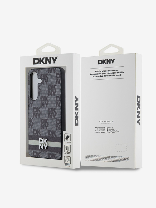 DKNY Stražnja maska ​​s kariranim uzorkom i prugama od PU kože za Samsung Galaxy S24 crna DKNY