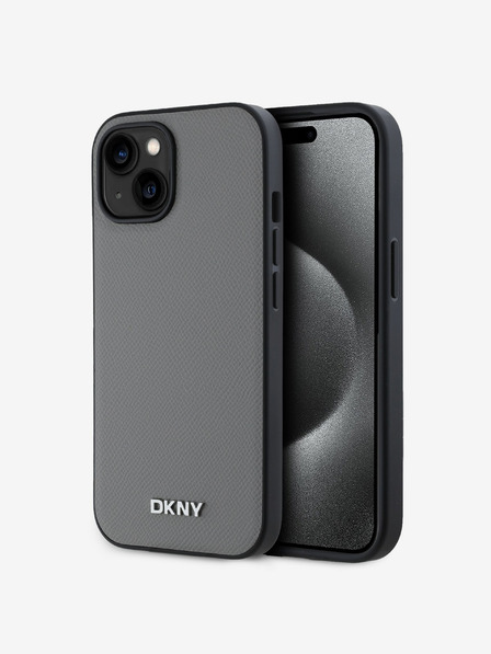 DKNY PU kožna srebrna metalna stražnja maska ​​Magsafe s logotipom za iPhone 13 siva DKNY