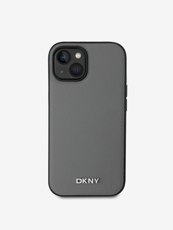 DKNY PU kožna srebrna metalna stražnja maska ​​Magsafe s logotipom za iPhone 13 siva DKNY