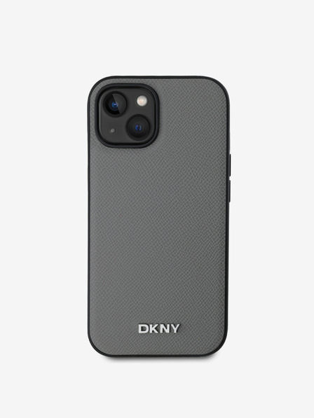 DKNY PU kožna srebrna metalna stražnja maska ​​Magsafe s logotipom za iPhone 13 siva DKNY