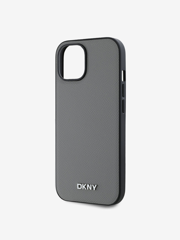 DKNY PU kožna srebrna metalna stražnja maska ​​Magsafe s logotipom za iPhone 13 siva DKNY