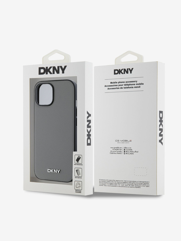 DKNY PU kožna srebrna metalna stražnja maska ​​Magsafe s logotipom za iPhone 13 siva DKNY