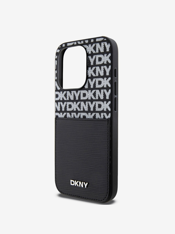 DKNY PU kožna stražnja maska ​​s džepom za karticu s ponavljajućim uzorkom za iPhone 14 Pro Max crna DKNY