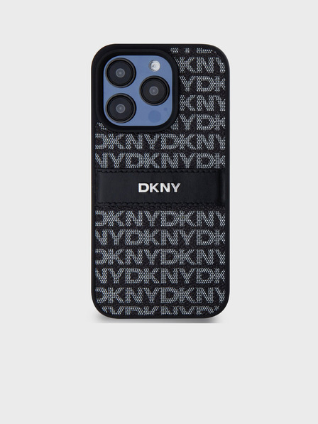 DKNY PU kožna stražnja maska ​​s ponavljajućim uzorkom u tonskim prugama za iPhone 15 Pro Max crna DKNY