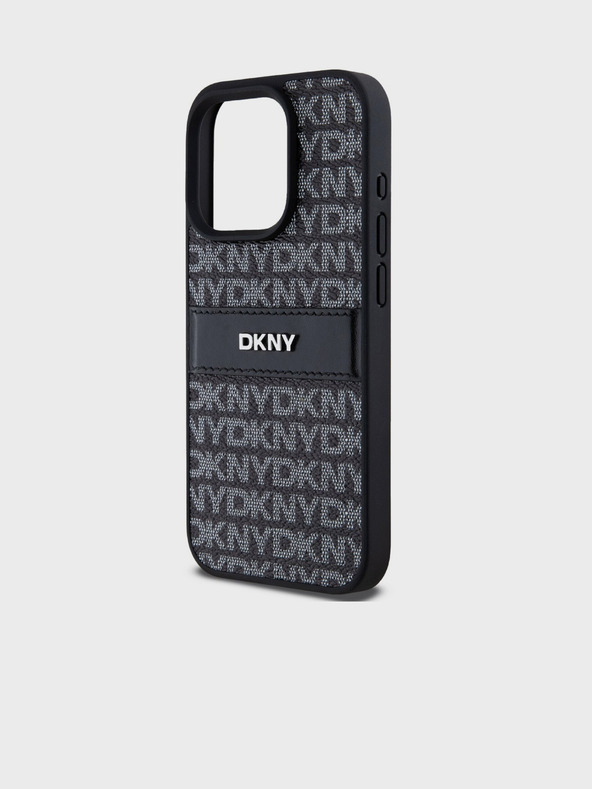 DKNY PU kožna stražnja maska ​​s ponavljajućim uzorkom u tonskim prugama za iPhone 15 Pro Max crna DKNY