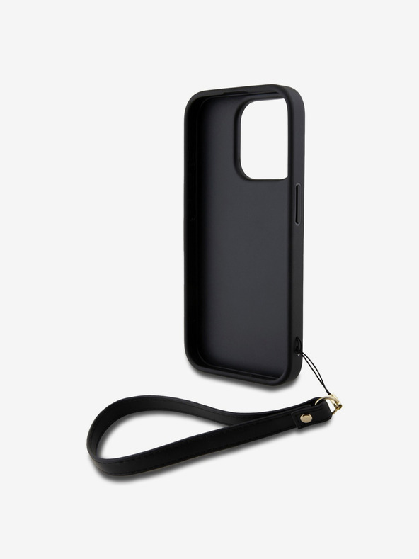 DKNY Stražnja maska ​​s remenčićem za zapešće od PU kože za iPhone 15 Pro crna DKNY