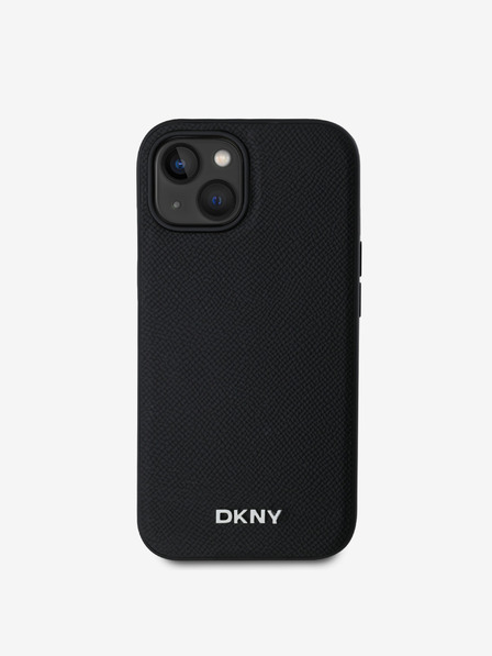 DKNY PU kožna srebrna metalna stražnja maska ​​Magsafe s logotipom za iPhone 13 crna DKNY
