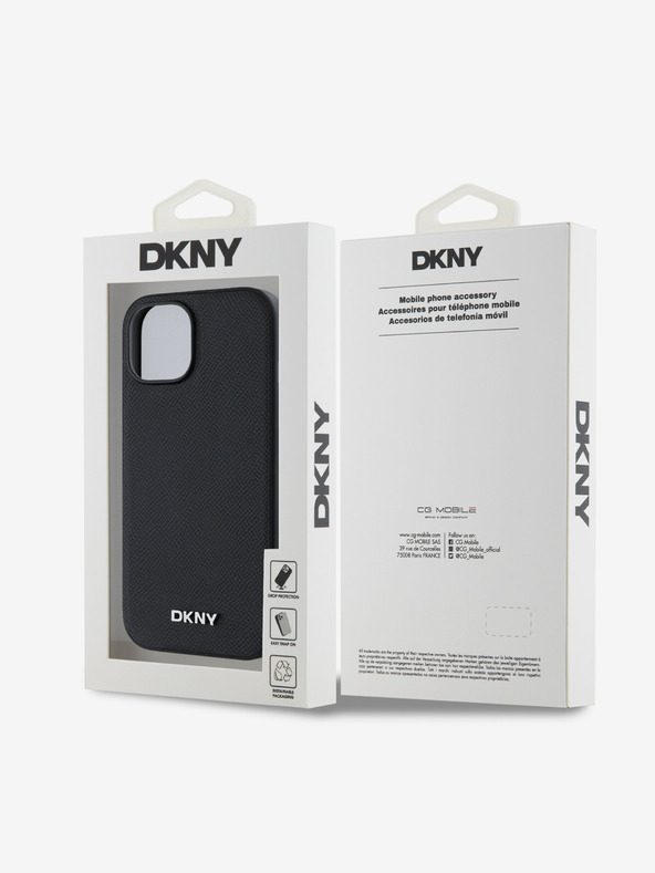 DKNY PU kožna srebrna metalna stražnja maska ​​Magsafe s logotipom za iPhone 13 crna DKNY