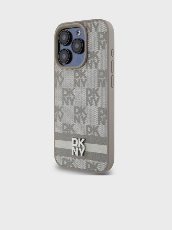 DKNY Stražnja maska ​​s kariranim uzorkom i prugama od PU kože za iPhone 15 Pro Max bež DKNY
