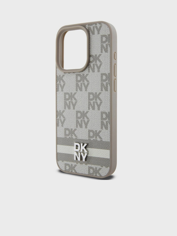 DKNY Stražnja maska ​​s kariranim uzorkom i prugama od PU kože za iPhone 15 Pro Max bež DKNY