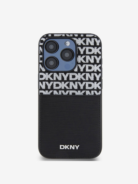 DKNY PU kožna stražnja maska ​​s džepom za karticu s ponavljajućim uzorkom za iPhone 15 Pro Max crna DKNY