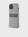 DKNY PU kožna stražnja maska ​​s ponavljajućim uzorkom u tonskim prugama za iPhone 14 bež DKNY