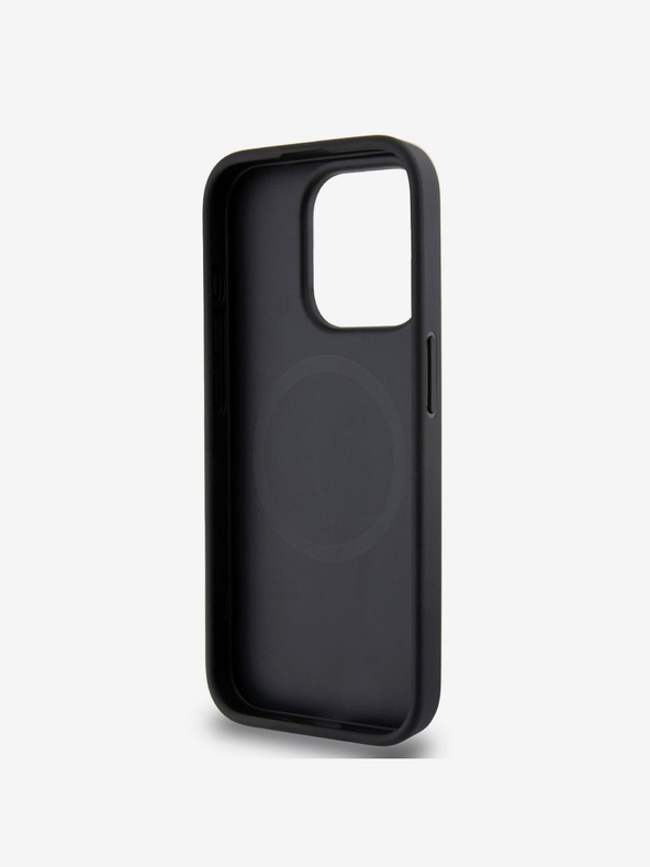 DKNY PU kožna srebrna metalna stražnja maska ​​Magsafe s logotipom za iPhone 15 Pro Max crna DKNY