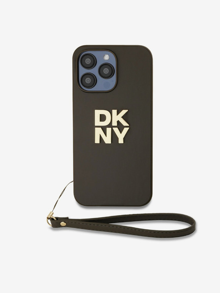 DKNY PU kožna stražnja maska ​​s logotipom na vrpcu za iPhone 14 Pro, smeđa DKNY